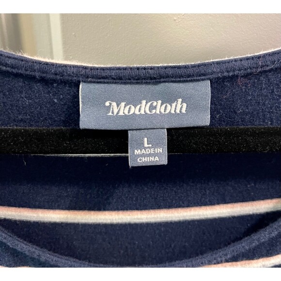 MODCLOTH Jersey Knit Navy Striped Maxi, Sz L - Picture 4 of 7